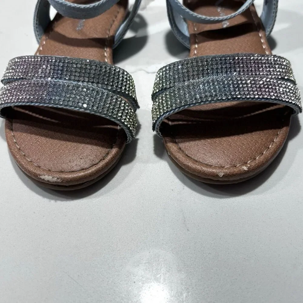 Nina Cameena Blue Denim Rhinestone Girls Strappy Sandals Size 10 Toddler Tan